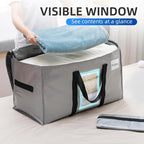 TAILI Extra Large Moving Bags, 4 Pack Silver Heavy Duty Totes for Storage with Visible Window, Wrap Around Handles, Space Saving Storage Bags for Moving Supplies, Alternative to Moving Boxes