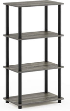 Furinno Turn-N-Tube No Tool 4-Tier Storage Shelf, Narrow, French Oak Grey/Black