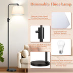 【Upgraded】 Dimmable Floor Lamp, 1000 Lumens LED Edison Bulb Included, Arc Black Floor Lamps for Living Room Modern Standing Lamp with White Shade, Tall Lamps for Living Room Bedroom Office Dining Room