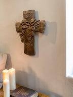 DAICAT Handcrafted Wooden Crucifix Wall Cross, Catholic Jesus Cross, Religious Wall Decor, Dark Brown Christian Cross for Home, Prayer Room, Church, Decor Dark Brown (Jesus 03)