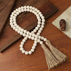 Wood Bead Garland 58 Inch Nature Wooden Beads for Boho Farmhouse Table Home Decor with Tassel, Wooden Prayer Bead, Rustic Country Boho Wall Hanging Decor for Kitchen Modern Living Room Tray Vase Shelf