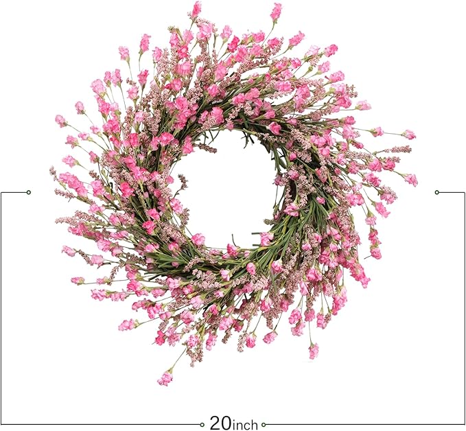 TEMPUS 20 Inch Pink Flower Wreath for Front Doors Spring and Summer for Indoor and Outdoor Decor Rustic and Farmhouse Style Home Pink Wreath