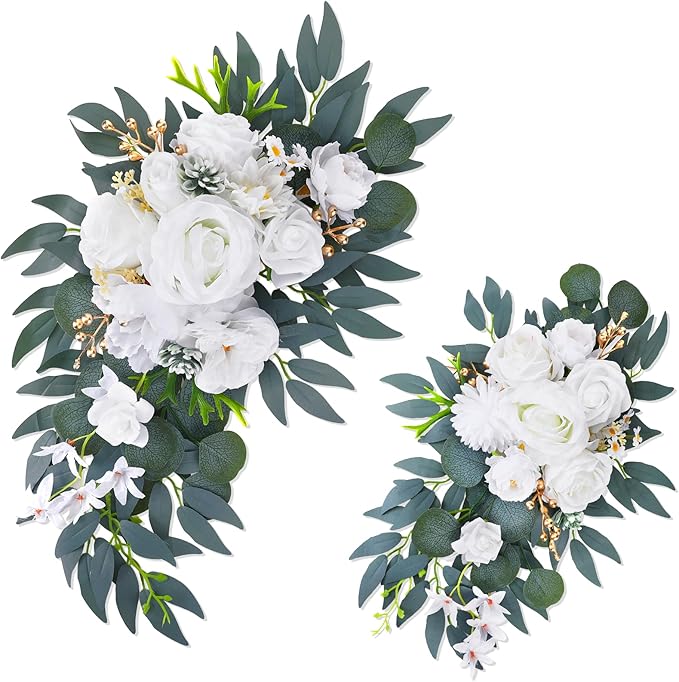 2 Pack Artificial Wedding Arch Flowers, White Flowers for Arch Backdrop, Wedding Decorations Faux Floral Swag, Reusable Flower Garland for Ceremony Reception Decoraction Table Home Isle Decor