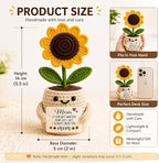 Velyra Crochet Sunflower Pot for Mom, Handmade Knitted Flower with Message Card, Cute Desk Decor, Mother’s Day Birthday Present for Grandma, Women Keepsake
