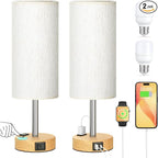 Touch Bedside Table Lamps Set - 3 Way Dimmable Bedroom Lamps Set of 2 with USB C & A Ports, Small Lamps for Nightstand with AC Outlet, Small Desk Lamp for Office, Dorm, Nursery - Dorm Room Essentials