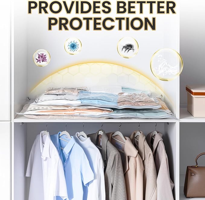 TAILI Vacuum Storage Bags 4 Pack, LONG SIDE ZIP (2 Large+2 Jumbo), Multi-Size Vacuum Seal Bags for Clothing, Storage Bulky Beddings, Blankets and Clothes, Space Saver for Closet Organization