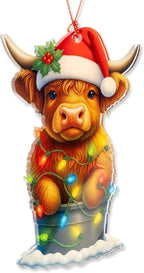 Highland Cow Ornaments for Christmas Tree, Highland Cow Gifts for Women Men, Cow Christmas Decorations, Farmhouse Christmas Ornaments Gift, Xmas Tree Hanging Decor, Animal Lover Gifts