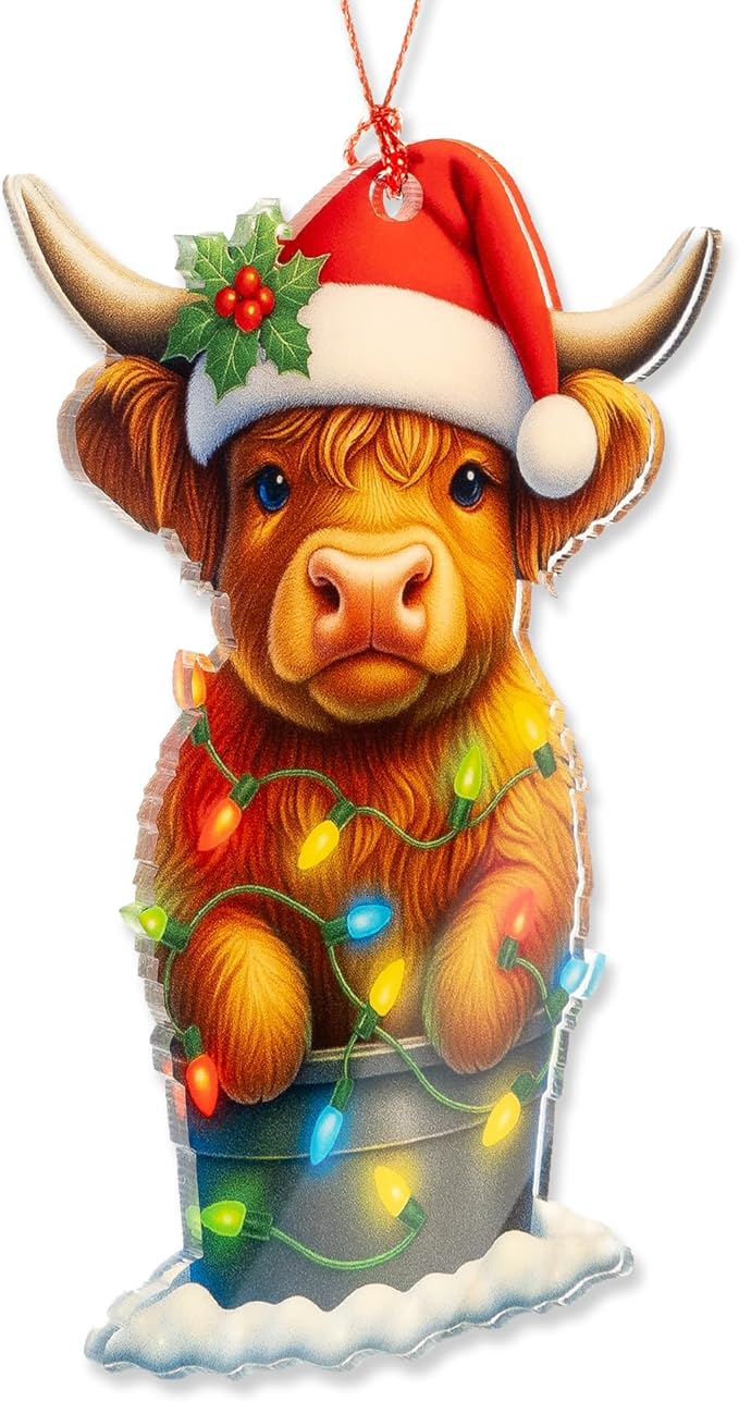Highland Cow Ornaments for Christmas Tree, Highland Cow Gifts for Women Men, Cow Christmas Decorations, Farmhouse Christmas Ornaments Gift, Xmas Tree Hanging Decor, Animal Lover Gifts