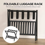 Luggage Racks Set Of 2 Suitcase Stand Foldable With Storage Shelf For Guest Room Hotel Essentials Solid Bamboo Heavy-Duty Item Holder Black