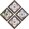 Wocred Set of 4 Mirrors Square Wall Mirror,Gorgeous Rustic Farmhouse Accent Mirror,Caramel Color Entry Mirror for Bathroom Renovation,Bedrooms,Living Rooms and More (12”x12”4pcs)