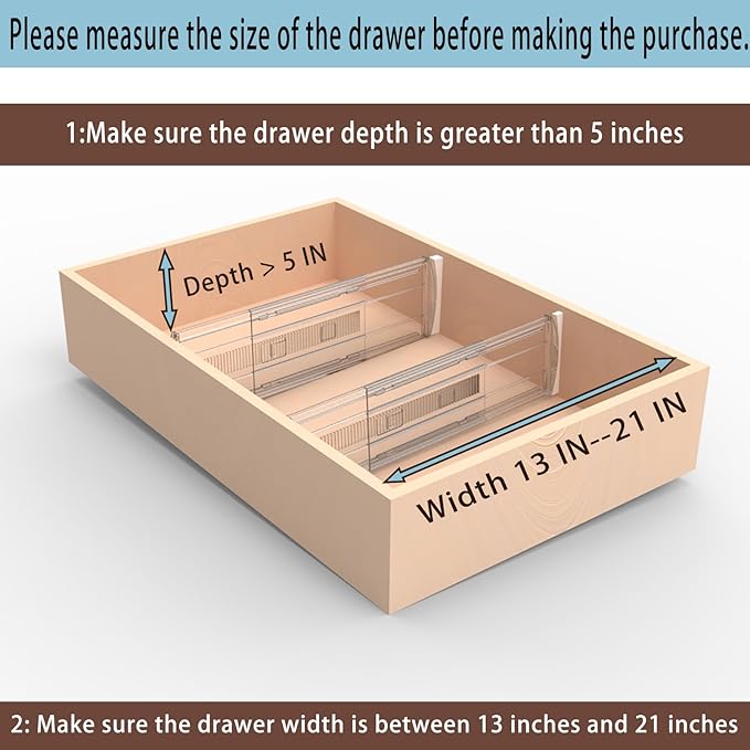 4 Pack Adjustable Drawer Dividers for Clothes,5" High Expandable From 13-21" Clear Drawer Organizers, PC Plastic Separators for Dresser/Bedroom/Bathroom/Kitchen/Office Storage