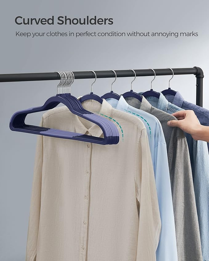 SONGMICS Clothes Hangers, Pack of 50 Plastic Coat Hangers, Space-Saving, Dark Blue Ash and Light Blue Ash UCRP050C05