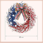 4th of July Wreath 22 inch, Patriotic Wreath for Front Door, Red White Blue American Independence Day Memorial Day Flag Day Indoor Outdoor Decor