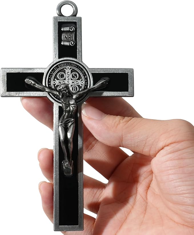 XIPENGKEJI Black Metal Enamel Crucifix,Christian Cross For Wall,Christ Inspirational Home Decor,Jesus Cross For Wall,Jesus Art Decor,Christian Gifts-5Inch X 2.9Inch