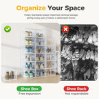 NEWBULIG 30 Clear Shoe Storage Boxes, Shoe Organizer for Closet with Lid, Plastic Stackable Breathable Shoe Cabinet with Lid for Sneakers, Heels & Boots, White