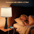 Touch Lamp for Living Room Bedroom, 21" Table Lamps Set of 2 with USB C+A Ports and White Lamp Shades, Touch Bedside Lamps for Nightstand with 3 Way Dimmable, 2 LED Bulbs Included