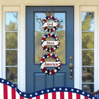 Peryiter 4th/Fourth of July Decoration 27 Inch Patriotic Wreath for Front Door Wooden Red White and Blue Star Sign Memorial Day God Bless America Decor for Porch Wall Outside, Assembly Required