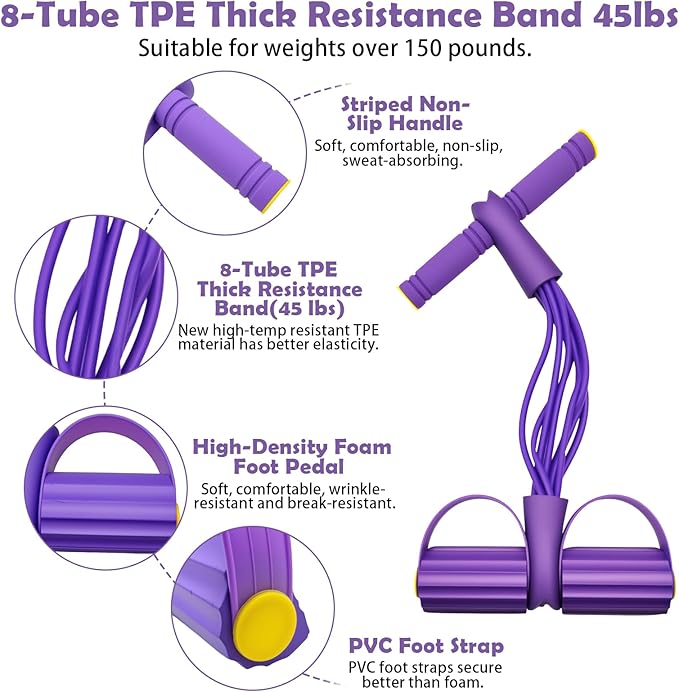 Multifunctional Pedal Resistance Band with Handle,4/6/8 Tubes for All Weights,Upgrade Heavy-Duty TPE Tubes with 300% Stretch for Full Body Workouts.