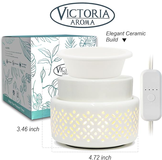 VICTORIA AROMA Cearmic Wax Melt Warmer with Timer - Candle Melter with Silicone Liner Electric Wax Warmer for Scented Wax, Fragrance Oil Burner for Home, Office, Bedroom Decor, and Gifts