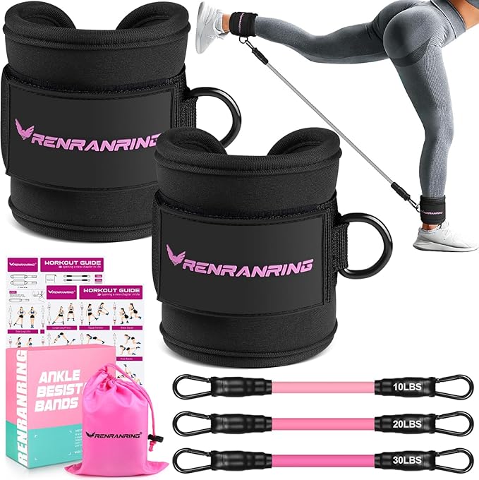 Ankle Resistance Bands with Cuffs, Ankle Bands for Working Out, Ankle Resistance Band for Legs and Glutes Workout Equipment, Butt Exercise Equipment for Women