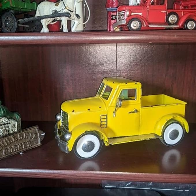 Vintage Farmhouse Yellow Fall Truck Decor, Rustic Metal Car Trucks Decors, Indoor Kitchen Storage Decorations, Outdoor Farm Pick-up Collectible Sunflower Pumpkin Vehicles