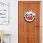 Hello Summer Watermelon Door Sign Front Door Decor Summer Watermelon Door Hanger Sign Plaque Seasonal Farmhouse Wooden Wreath Indoor Wall Hanging Decoration for Indoor Outdoor Outside Porch 12 Inch