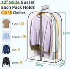 LANDNEOO 6 Pack Clear Garment Bags for Hanging Clothes with Zippers on Double Sides - 10'' Clothes Storage for Coat, Dress, and Fur in Closet - 32'' Long Suit Bags