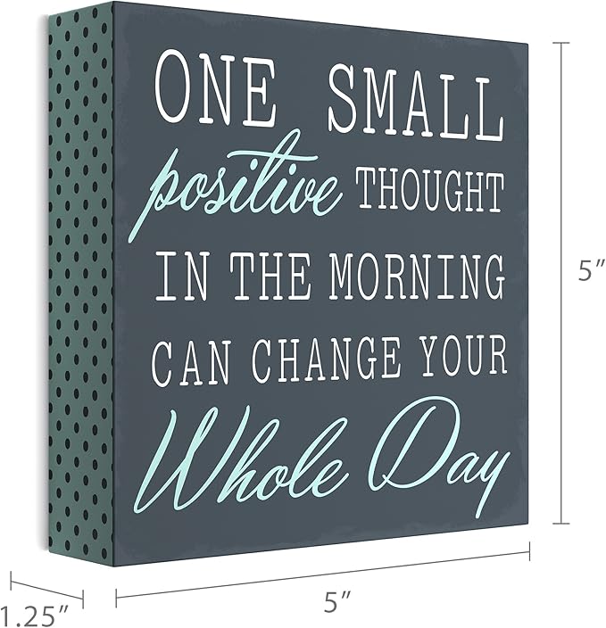 Barnyard Designs Wooden Box Sign Motivational Desk Decor, Inspirational Office Desk Decorations for Women Office Bathroom Shelf Décor (Positive Thought)