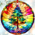 Jabihome Christmas Ornaments 2025, Exchange for Women, Men, Collectible Dated Year Ornaments for Tree, Unique Acrylic Suncatcher, Printed Stained Glass Effect Decor (Christmas Tree)