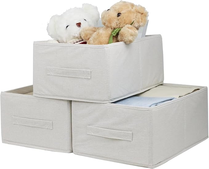 Fabric Storage Bins, 3 Pack Foldable Storage Baskets for Shelves, Decorative Linen Closet Organizers and Storage, Storage Box Container for Organizing Clothes Toy Pantry Wardrobe Closet
