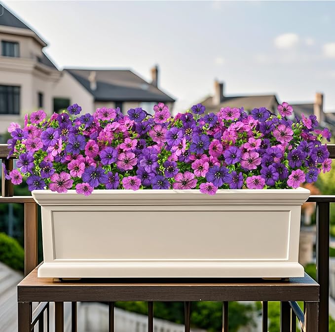 Homsunny Artificial Fake Flowers Faux Plants for Outdoors, 12 Bundles Silk Flowers Outside Spring Decor, Multicolor Faux Daisy Eucalyptus Realistic UV Resisitant for Planter Front Porch Garden Patio