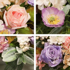22 Inch Vintage Floral Wreath - Artificial Purple Pink Rose, Peach Dahlia, Hydrangea & White Berry with Boxwood, Lamb's Ear, Willow Eucalyptus, Indoor Outdoor Farmhouse Front Door Decor