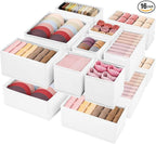 Drawer Clothing Organizer 16-Pack, White 3 Sizes Underwear Drawer Dividers, Fabric Folding Wardrobe Organizer, Can Store Baby Clothes, Bras, Underwear, Panties, Belts, Socks, Ties, etc.