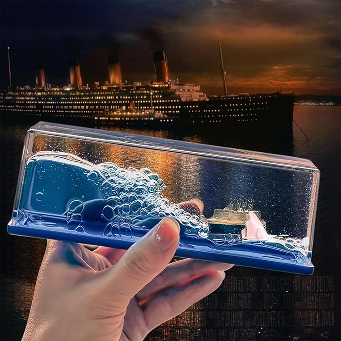 Unsinkable Titanic Cruise Ship in a Bottle, Cruise in Ocean Wave Desk Decor, Cool Mini Liquid Ship Best for Room Decoration, Desk Toy & Titanic Gifts (F)