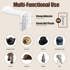 2.8 Inch Hat Hooks for Wall - (8 Pack) Cowboy Hat Rack, Strong Adhesive Cap Holder, Organizer for Baseball Caps, Western Room Decor - White