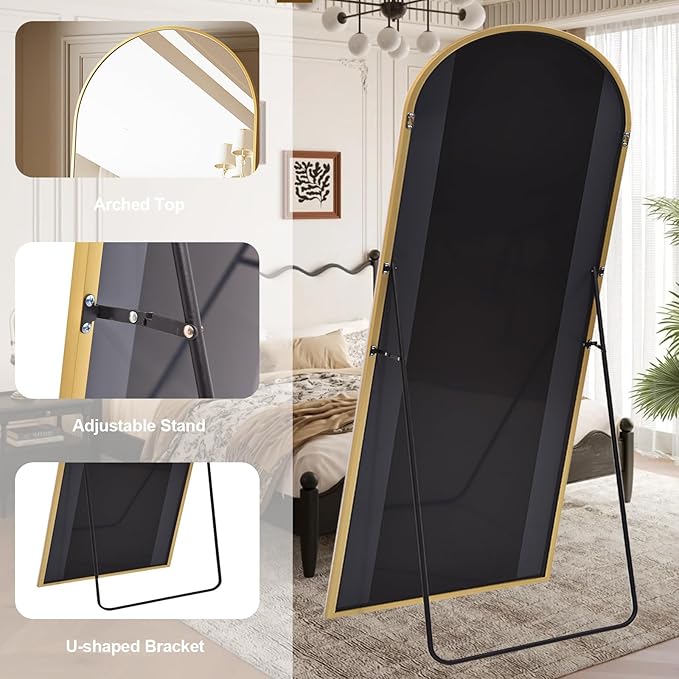 Prywot Full Length Mirror, Oversized 78"x38" Arched-Top Floor Mirror, Free Standing Mirrors, Modern Full Body Mirrors with Aluminum Alloy Frame for Bedroom,Living Room, Gold