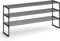 SONGMICS Shoe Rack, 3-Tier Shoe Organizer, Metal Storage Shelf, Upright or Upside Down, for 20-24 Pairs, Stackable, for Entryway, 11.8 x 46.1 x 21.7 Inches, Black ULSA033B01