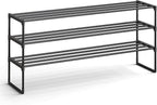 SONGMICS Shoe Rack, 3-Tier Shoe Organizer, Metal Storage Shelf, Upright or Upside Down, for 20-24 Pairs, Stackable, for Entryway, 11.8 x 46.1 x 21.7 Inches, Black ULSA033B01