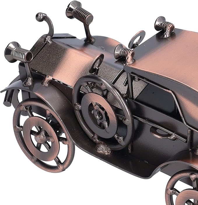Vintage Car Model Metal Bronze Classic Exquisite Home Decorative Handicraft Ornament, Antique Car Decor for Living Room Office Shelf, Retro Toy Collectible Gift for Car