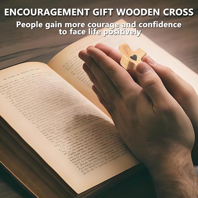10-Pack Olive Wooden Cross Fidget, Handmade Pocket Wood Crosses, Cross My Heart | Easter Day Encouragement Gift, Relieve Anxiety for Yourself, Inspirational Gift for Christian Faith, Prayer, Valentines Day Gifts