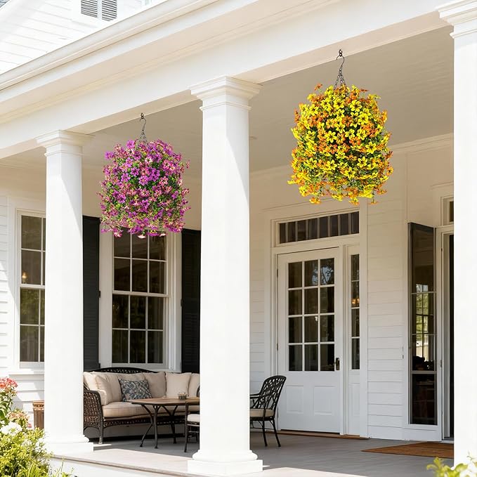 INQCMY Artificial Flowers for Outdoor Faux Hanging Plants Spring Outside Decoration,2Bundles Fake Silk Flowers Realistic Outdoor Flowers No Fade UV Resistant Porch Patio Window Yard Balcony Decor