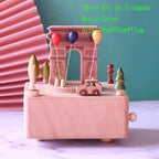 Natural Solid Wood Handcrafted Beech Wooden, Musical FigureTotoro/Carousel/Fairy/Ballerina Figurine,Rotating Hand Crank Mechanism Music Box,Musical Decorations (Arc de Triomphe)