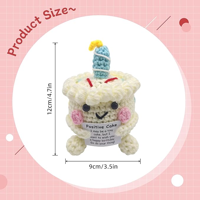 5 inch Positive Gift Cake Handmade Knitted Wool Doll with Positive Card Inspiring Gifts for Cheer Up Emotional Support Encouragement Friends
