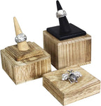 MOOCA 3-Piece Wooden Square Risers for Display Jewelry and Accessories Stand, Wood Display Stand, Oak Color