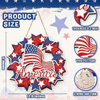 Wooden 4th of July Decorations Patriotic Wreath Independence Day Decorations Front Door with Star Sign Welcome Memorial Day Hanging for Home Wall Decor Outdoor Indoor Red White and Blue Wreath 2