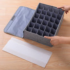 MURRI&MURRDI 2 Packs Sock and Underwear Storage Closet Organizer with Lids, 30 Cells Foldable Drawer Divider, Linen Cotton Storage Box Bin for Lingerie, Ties, Scarves, Grey