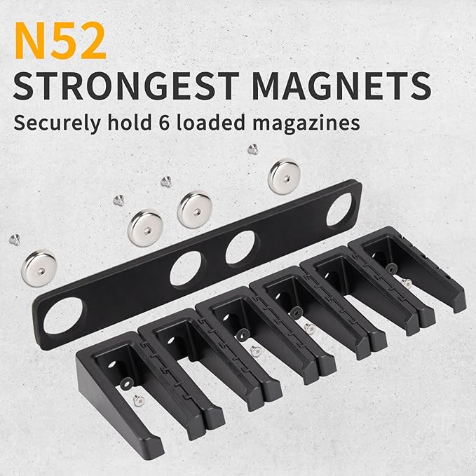 Adoreal Magnetic ABS 6 Standard AR Rack Wall Mount, AR Mag Holder for 5.56 .223 Magazines, Wall Magazine Display, Magnet AR Mag Storage Organizer