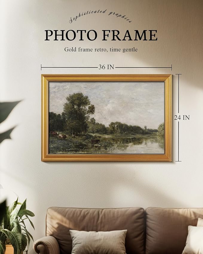 VIYYIEA Vintage Large Framed Wall Art for Living Room, Landscape Canvas Prints Home Decor, Painting Picture, Bedroom Wall Decor Gifts for Friends or Family -【Shadows on the Stream】-(36L x 24W)