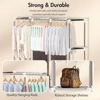 ALSO GO Portable Closet, Storage Organizer Wardrobe with Non-Woven Fabric Cover, with 3 Hanging Rods, 6 Storage Shelves and Side Pockets, Free Standing Clothes Rack with Non-Woven Fabric Cover, Grey