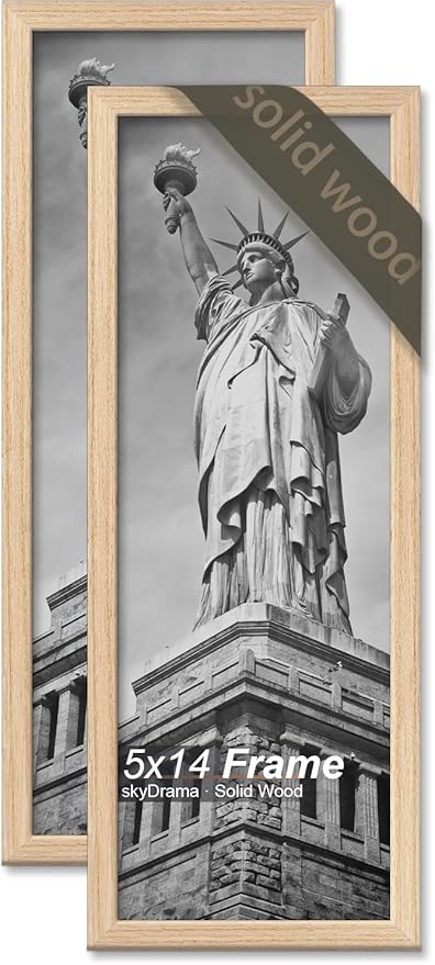 Natural Solid Wood 5x14 Picture Frame, Display 5 x 14 Inch Picture Poster Photo, Vertical & Horizontal Wall Hanging - 2 Pack/Natural/5"x14"